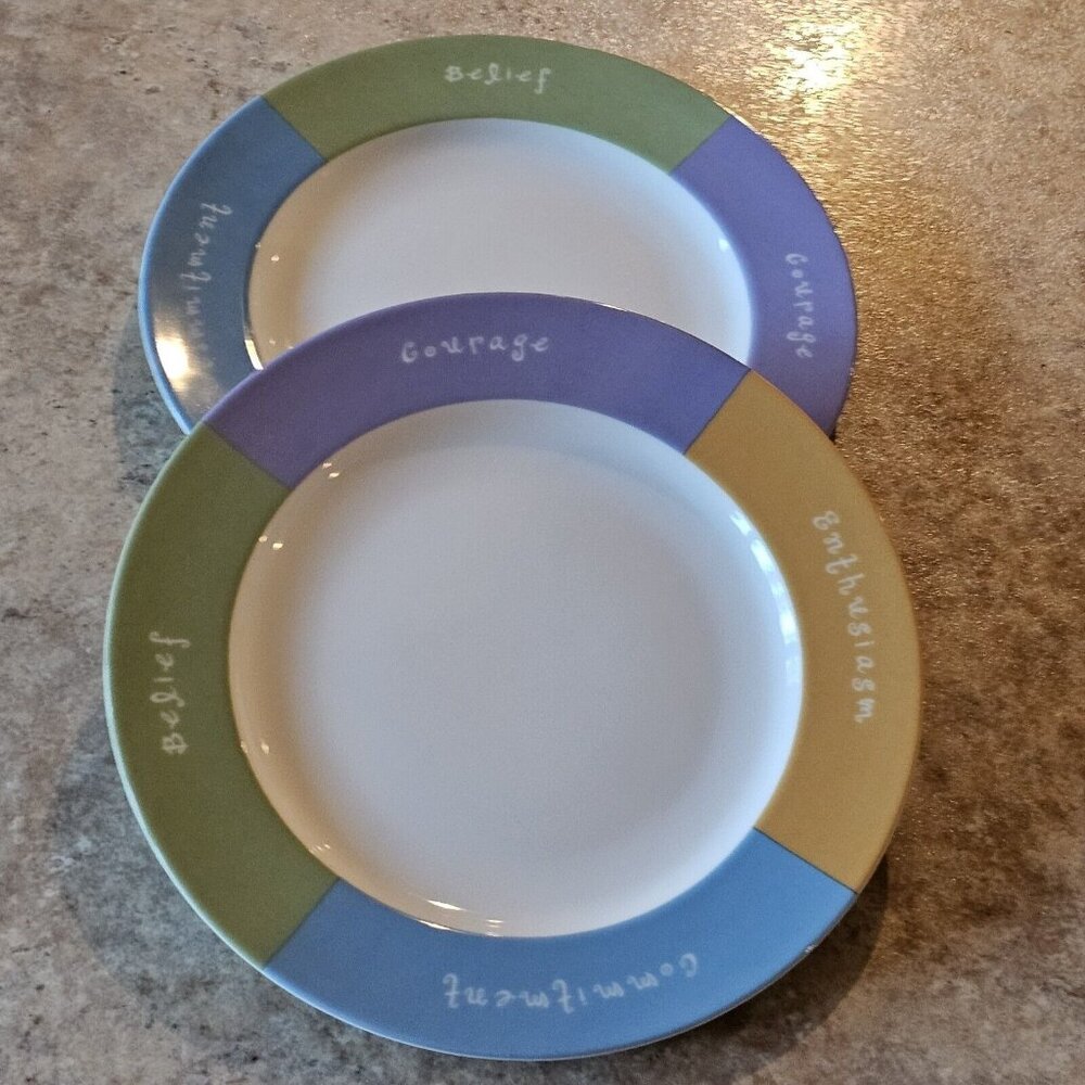 2 Mary Kay MK Dinner Plates Inspirational Words to Live by 10.5" sentiment promo